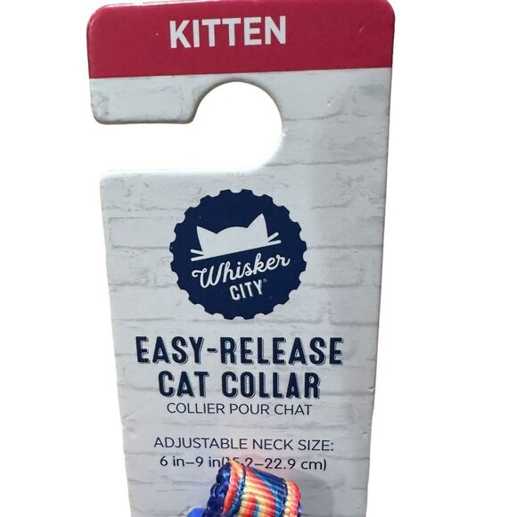 Whisker City Easy-Release Cat Kitten Collar Surfs Up Rainbow Adjustable 6-9 Bell - Picture 3 of 3